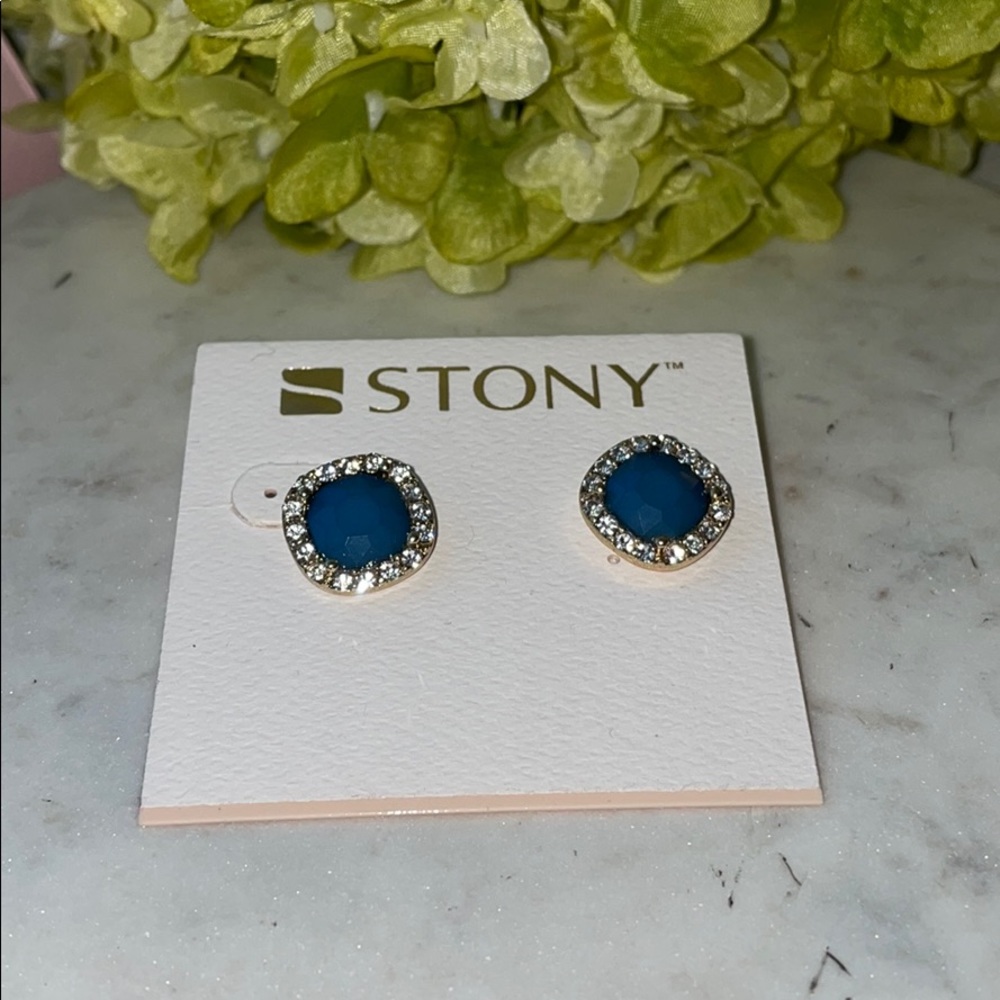 Square Blue and Gold studded Earrings